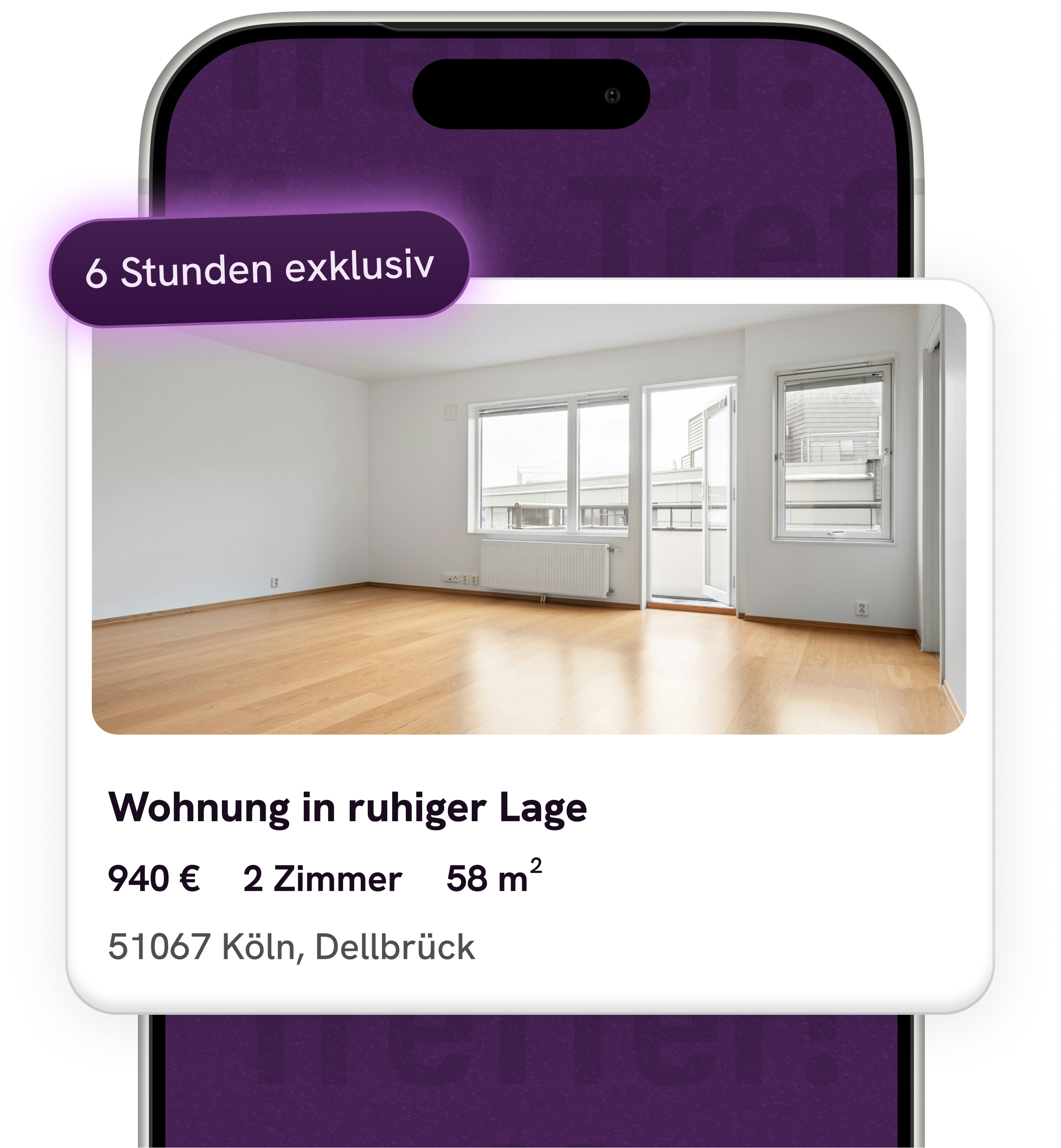 Wohnsinn App mit exklusiver Wohnung auf einem Smartphone