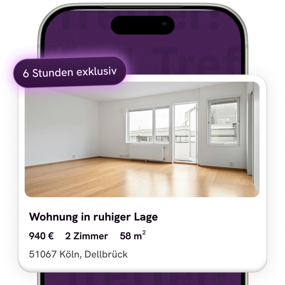 Wohnsinn App mit exklusiver Wohnung auf einem Smartphone